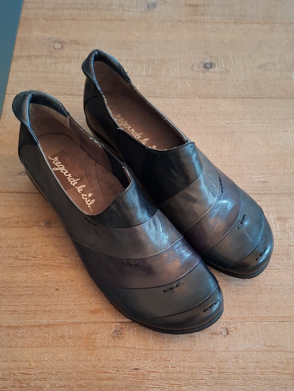 Regarde le ciel Black & Multi-color Leather Eclectic Comfort Shoes (Size EU 40)
